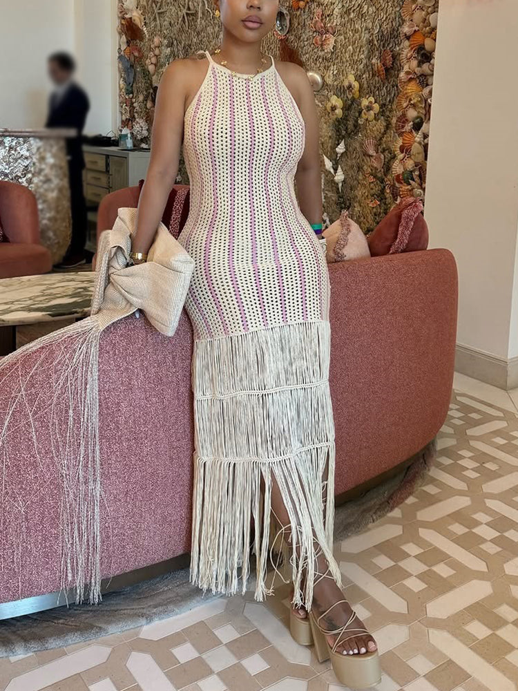 fringed crochet midi dress Fringe Sleeveless Beach Color:Gold Champagne YDYCG Women Dress Shoes inspired aesthetic while elevating comfort