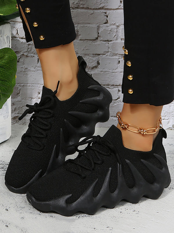 Elastic Lace-up Knit Breathable Sneakers
