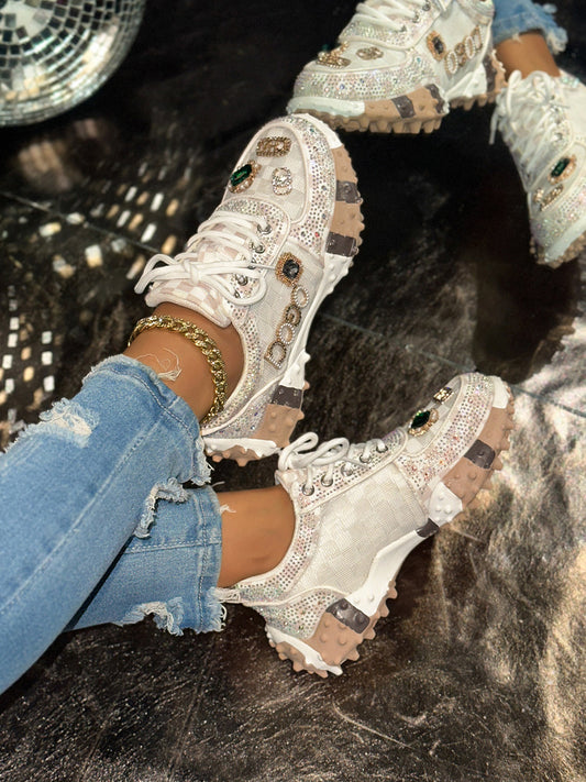 Rhinestone Mesh Chunky Sneakers