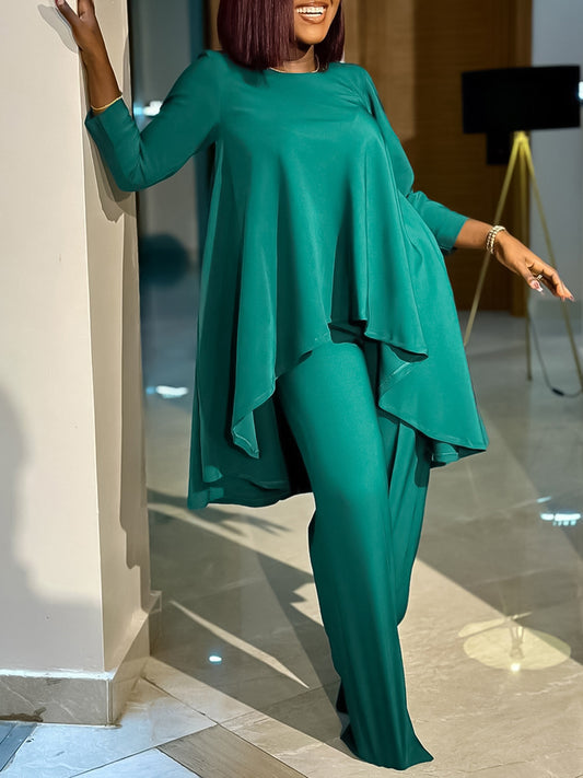 Asymmetric Hem Top Wide Leg Pants Set