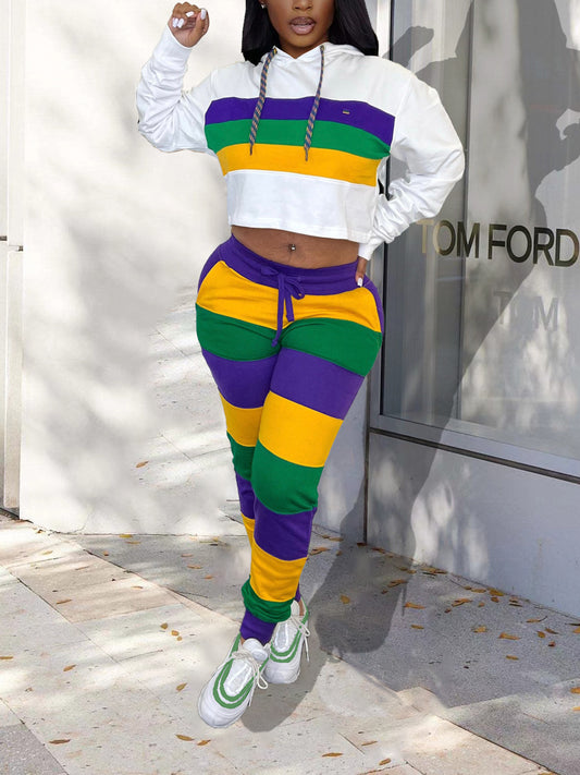 Two-Piece Striped Hoodie and Long Pants