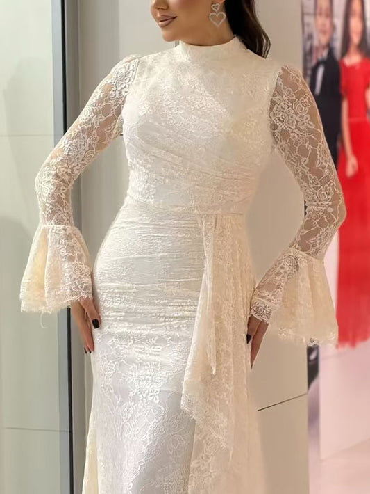 Lace Ruffle Flared Sleeve Maxi Dress