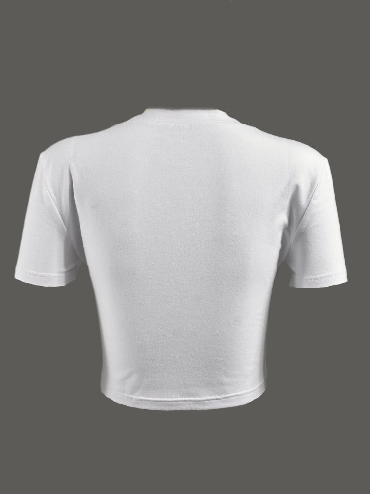 Patchwork Star Cropped Round Neck T-Shirt