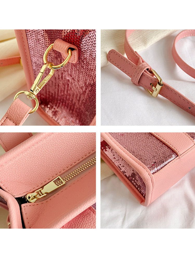 Bolso de mano de viaje versátil con lentejuelas con purpurina de PU