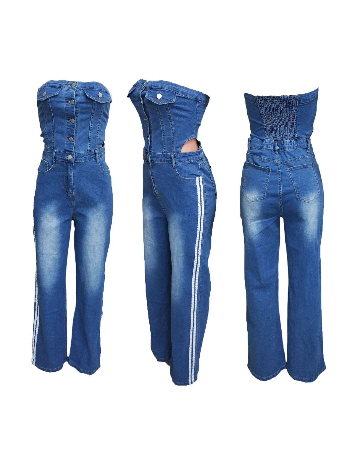 Denim Tube Top Wide-Leg Jumpsuit