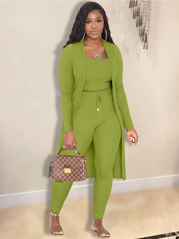 Cárdigan con frente abierto y pantalones largos Trajes de tres piezas