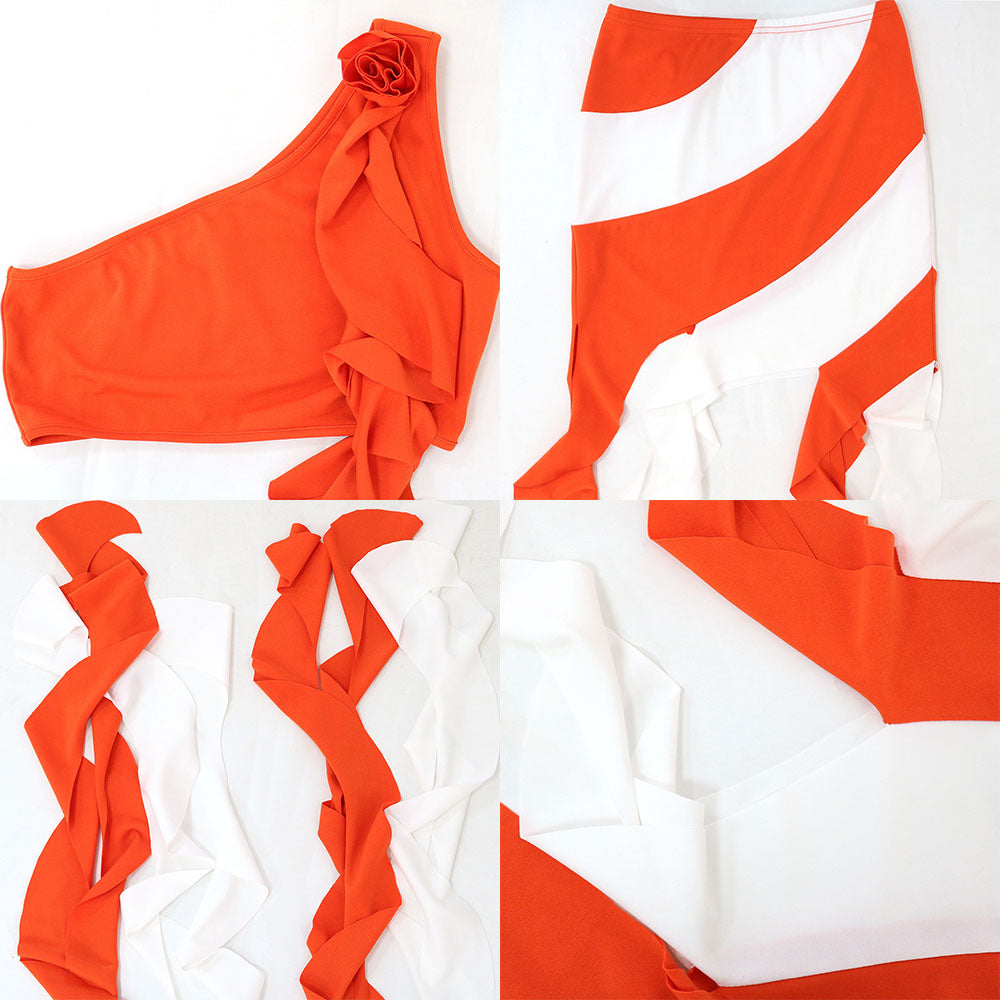 Conjunto de top corto de un hombro con minifalda con flecos