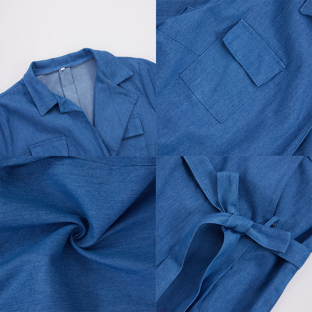 Mono ajustado con cinturón y estampado denim