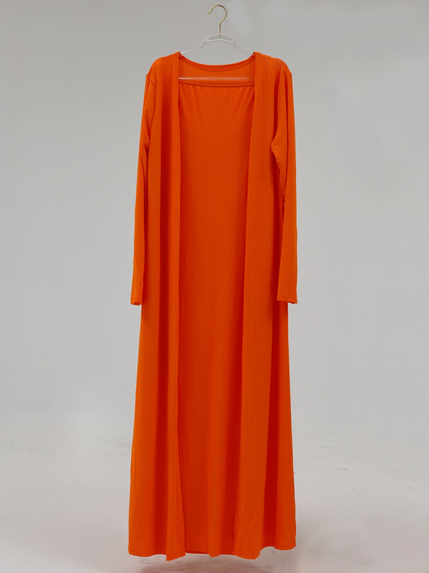 Conjuntos de cárdigan y vestido de tubo de color sólido de talla grande de dos piezas