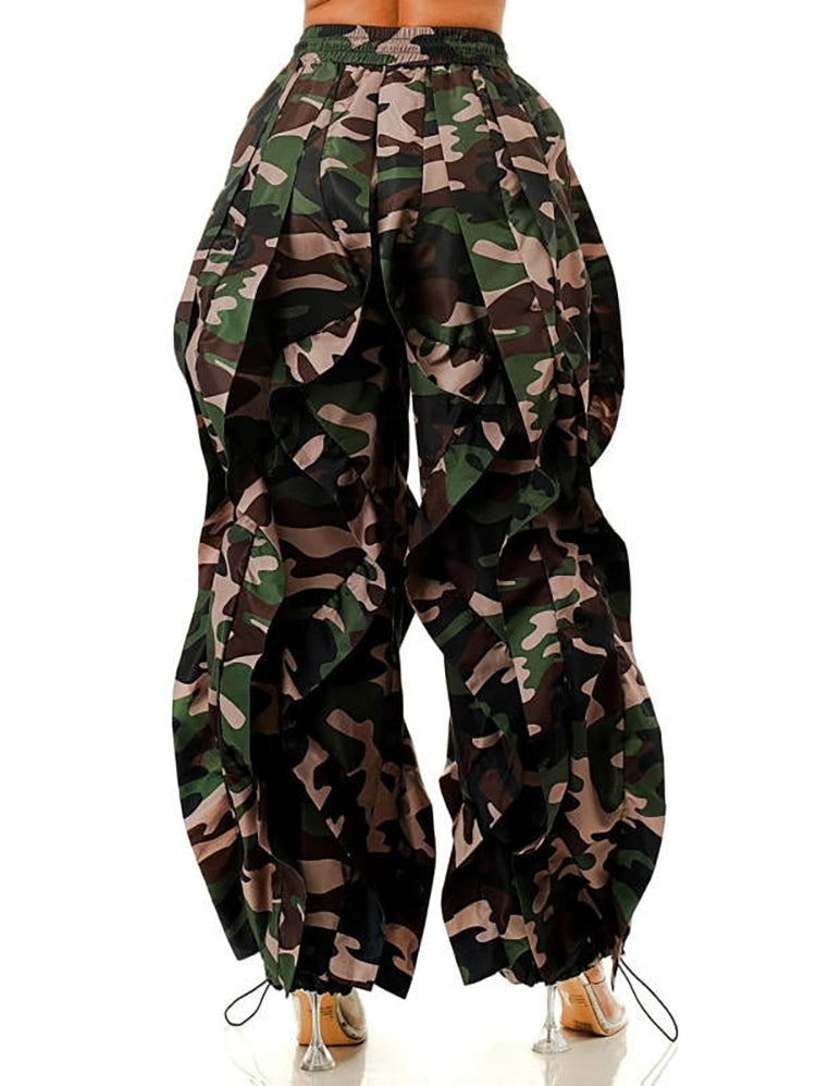 Geometric Printed Ruffle Trim Pants