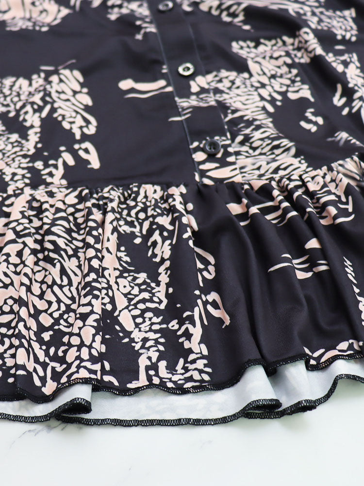 Minivestido con estampado de dobladillo con volantes y manga larga