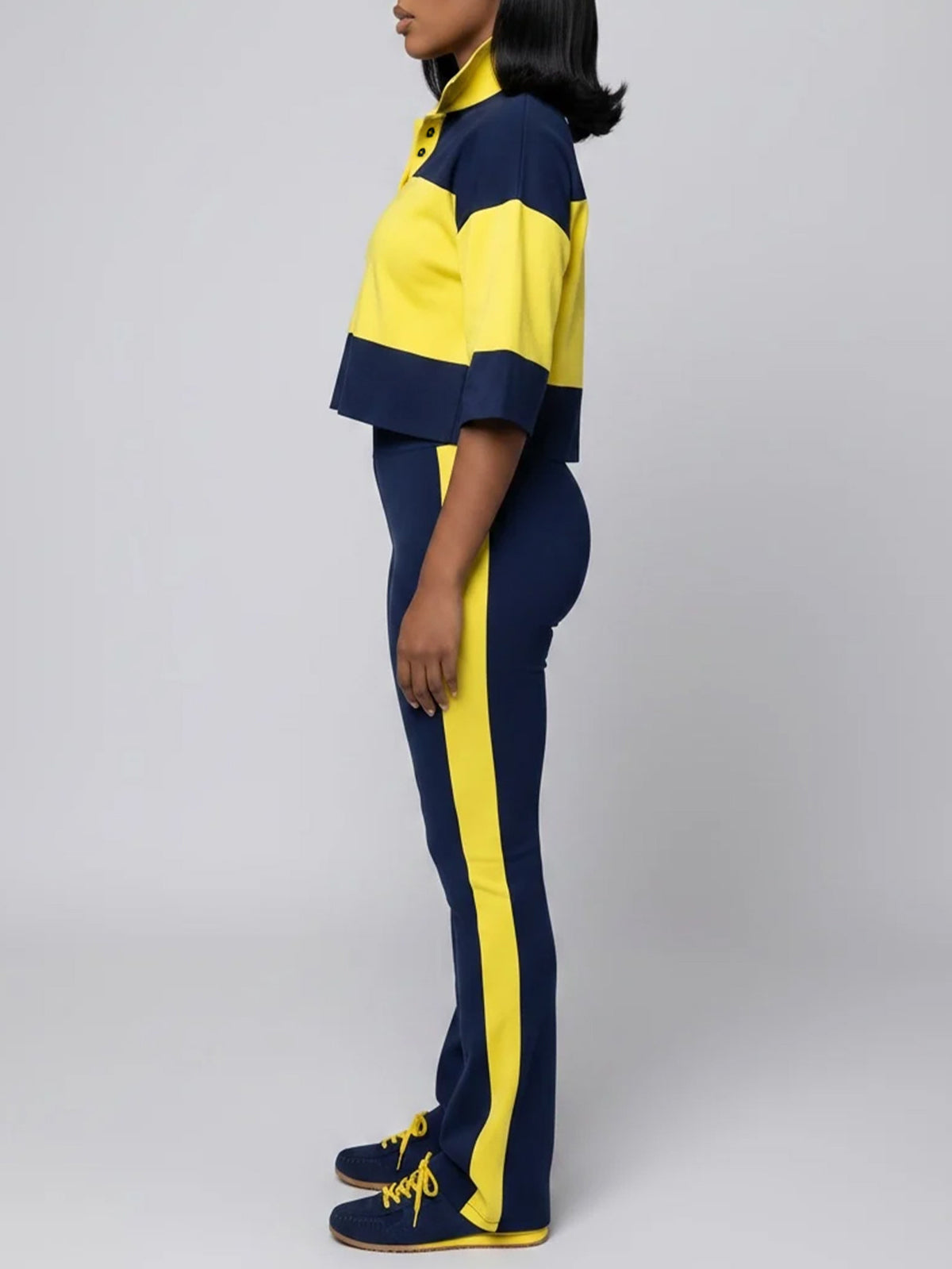Colorblock Top Flare Pants Set