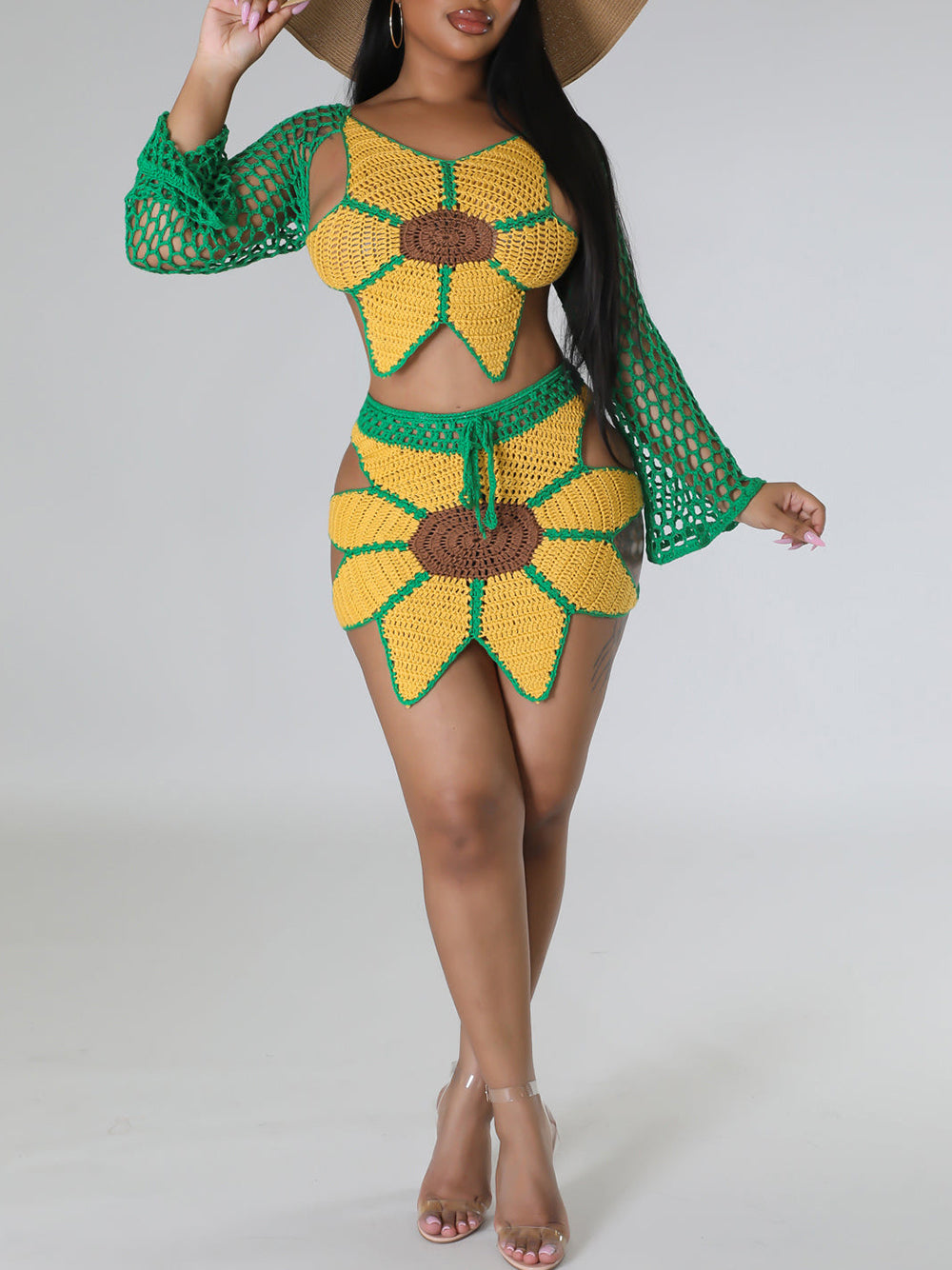Crochet Sunflower Beach Skirt Set