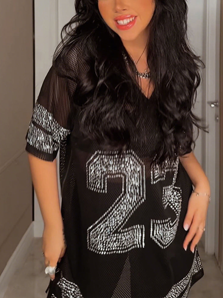 Mesh Number Graphic Oversized T-Shirt Dress | Sporty Chic Style  SALEDRESS