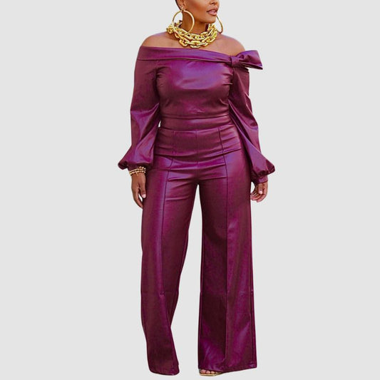 Conjunto de cuero de PU con hombros descubiertos