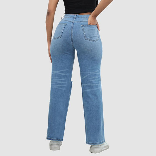 Jeans anchos con cintura alta y rotos