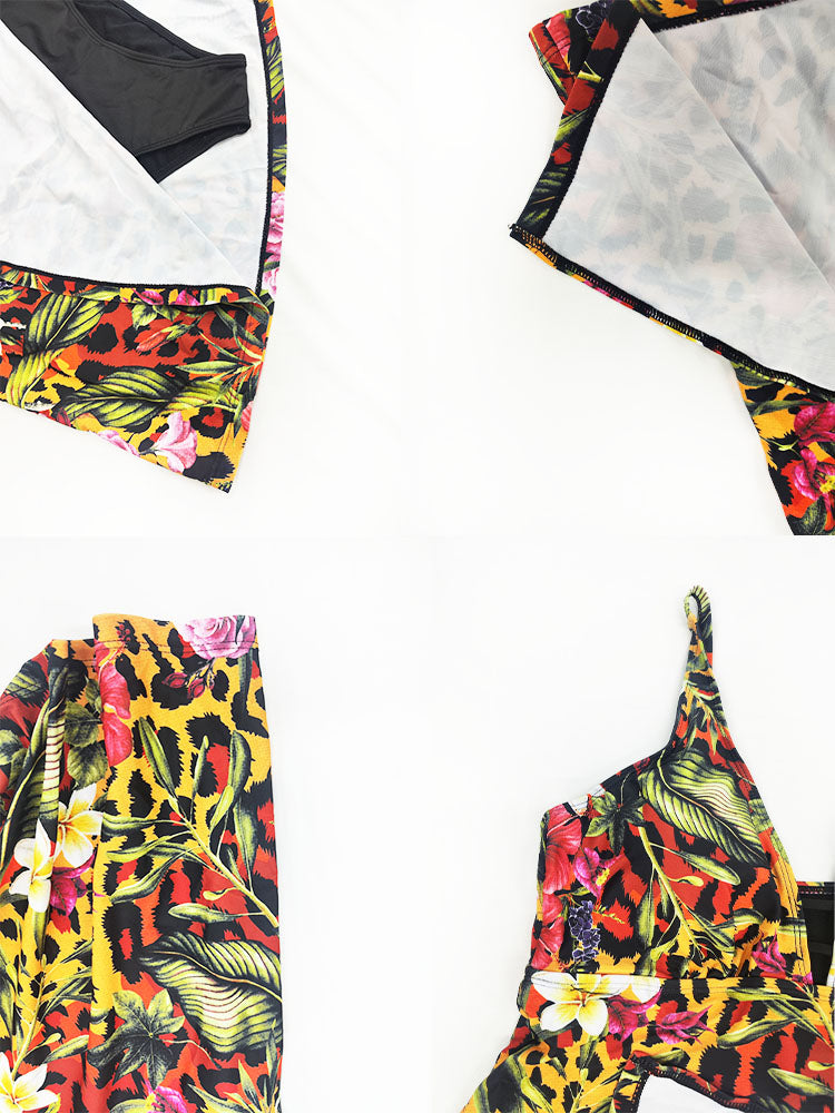 Trajes de baño ajustados divididos con estampado de leopardo sin mangas