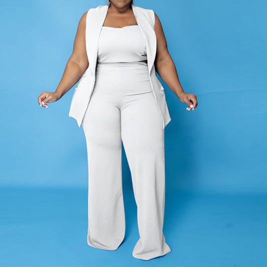 Conjunto de camiseta sin mangas de tres piezas y pantalones anchos