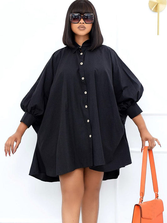Long Sleeves Button Loose Mini Shirt Dress