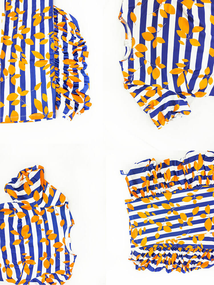 Mamelucos con volantes y estampado de rayas de manga corta