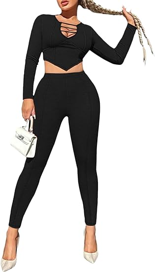 Two Piece Long Sleeve Tops & skintight Pant
