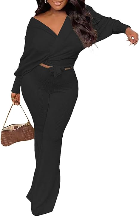 Two Piece Crop Top Wide Leg Pants