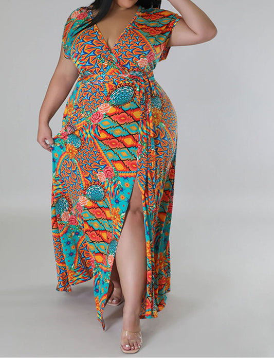 Vestido largo dividido con estampado floral de talla grande