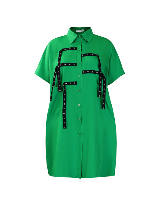 Studded Trim Oversized Shirt Midi Dress