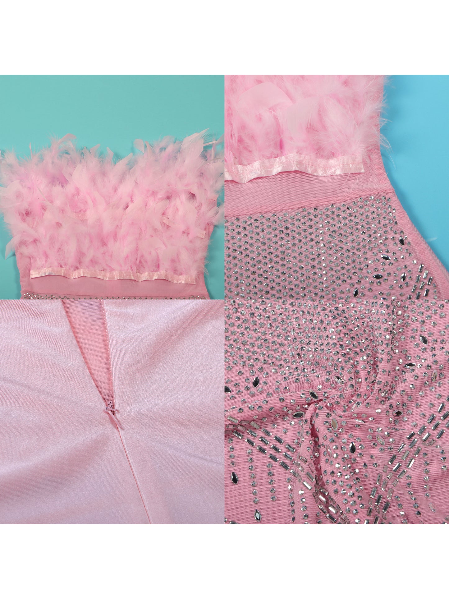 Feather Rhinestone Strapless Mini Dress