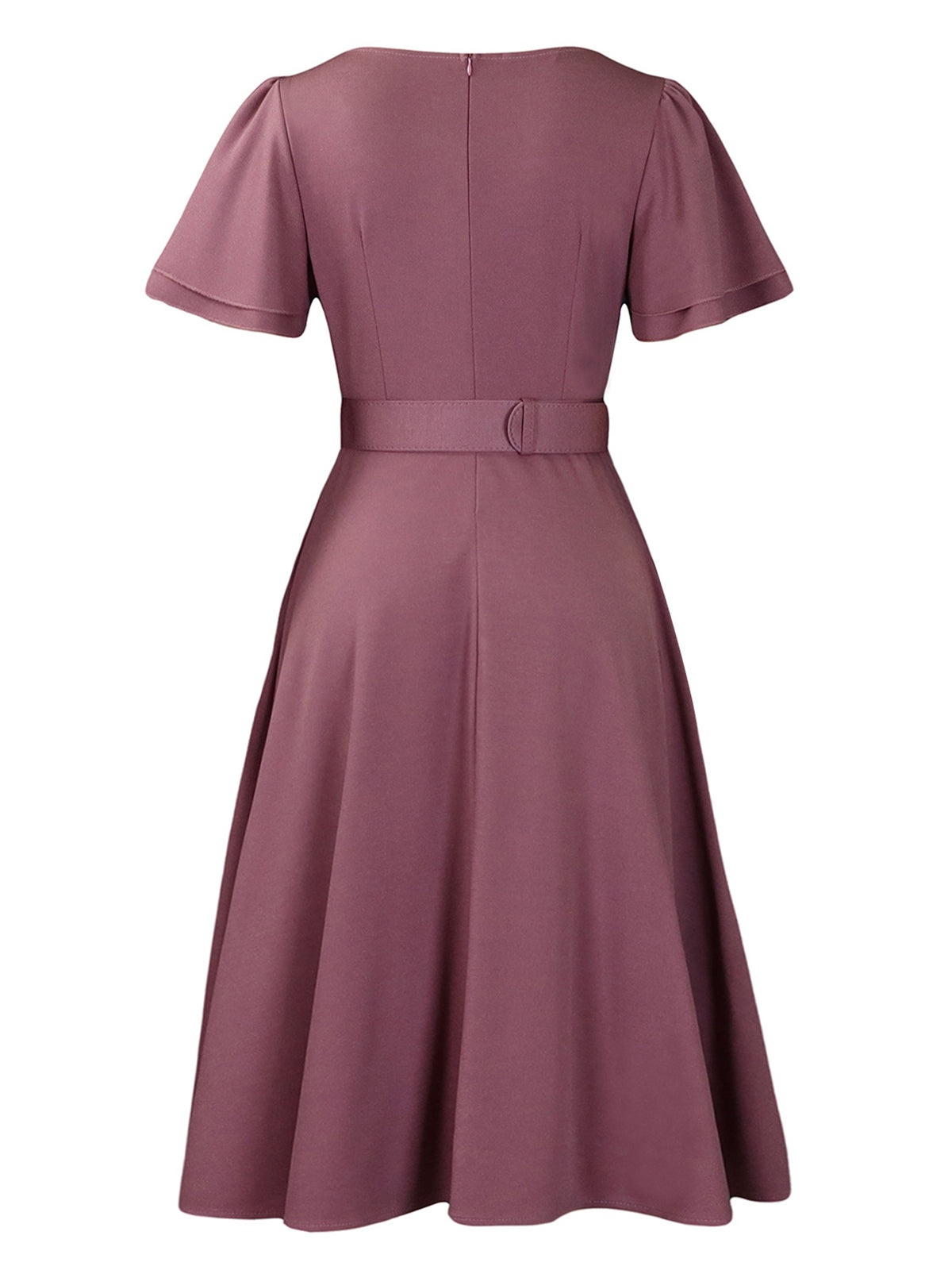 Flared Sleeve Square Neck Midi Dress with Belt