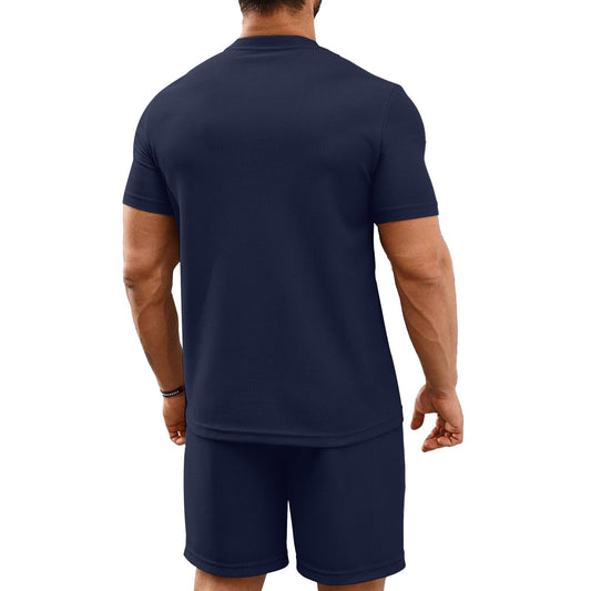 Mens Two Pieces Waffle Top Shorts Set