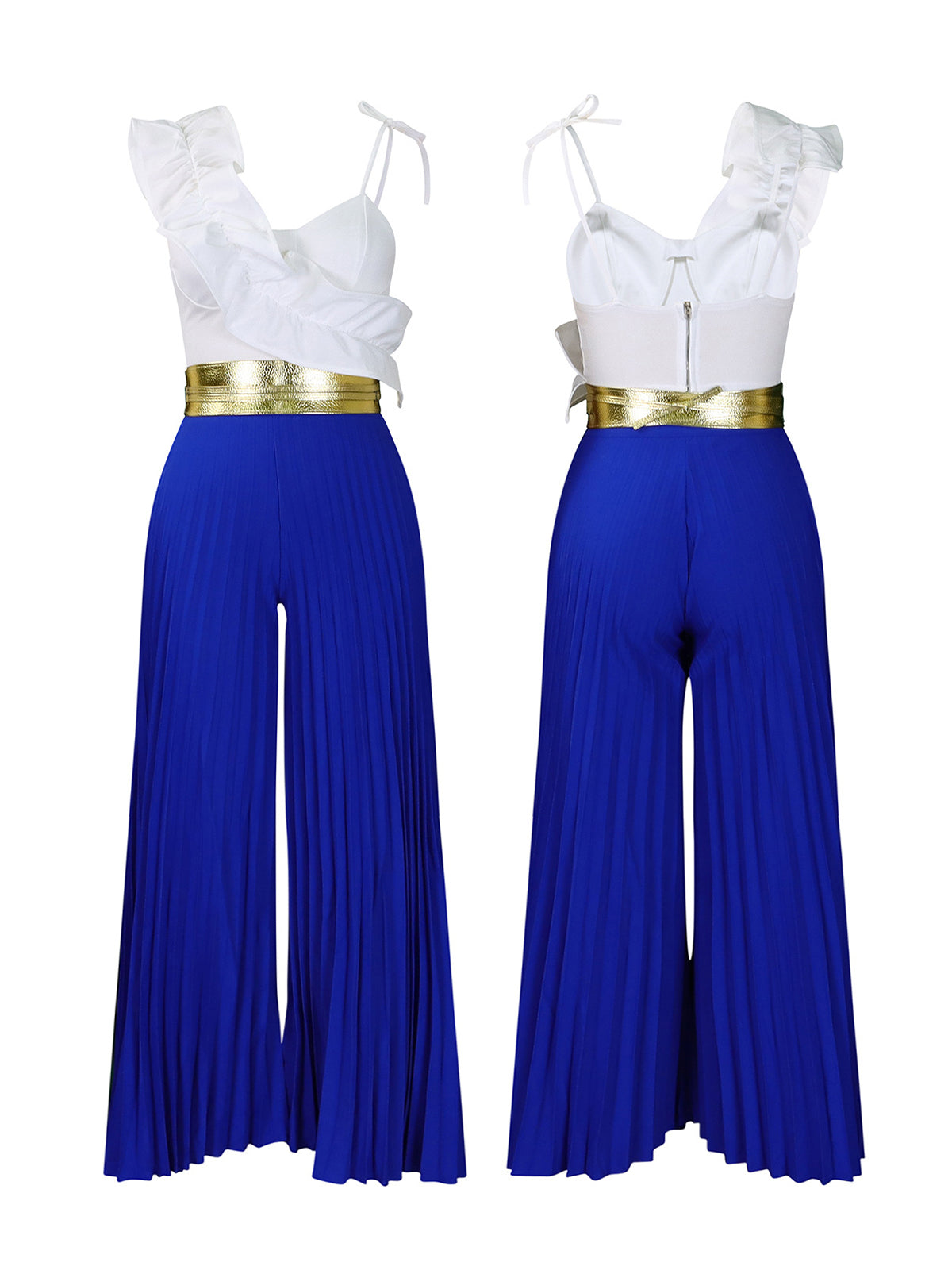 One-Shoulder Ruffle Pleated Pants Set