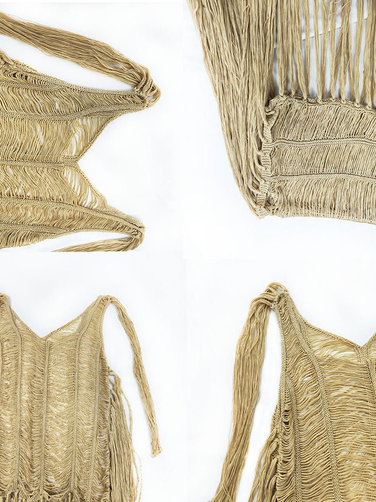 Tassel Hollow Out Fringed Beach Maxi Dress