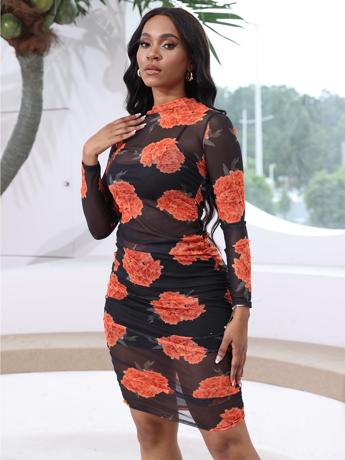 Three Piece Mesh Midi Dress Short Set