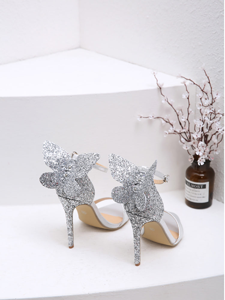 3D Butterfly Bow Ankle Strap Heeled Sandal