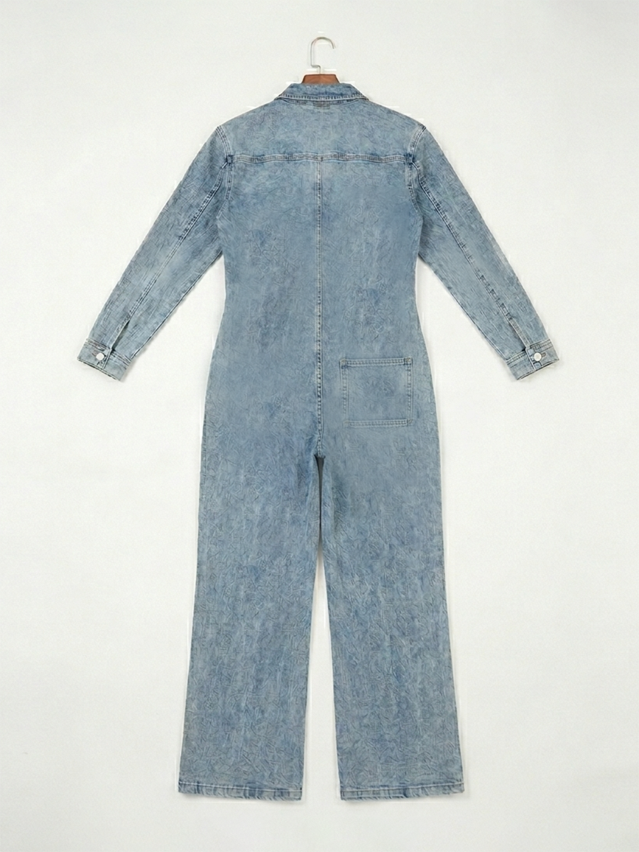 Button Down Denim Jumpsuit