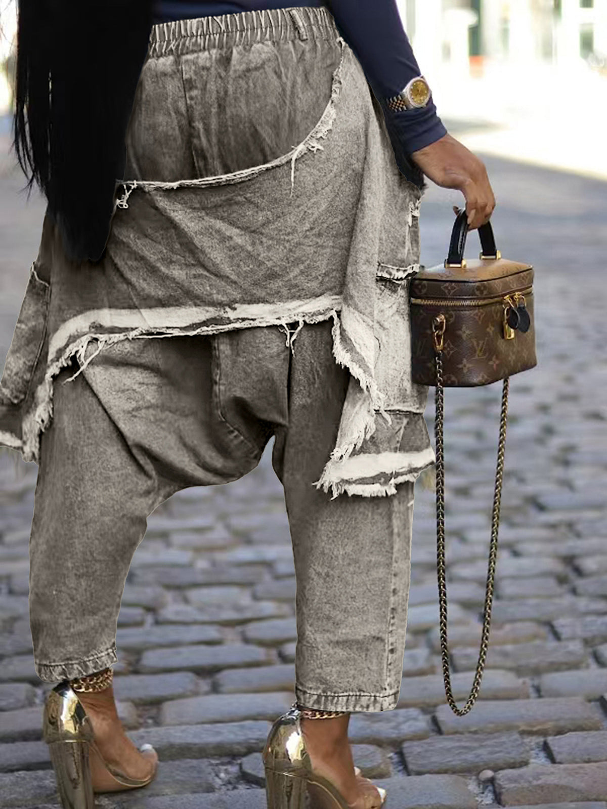 Distressed Denim Harem Pants