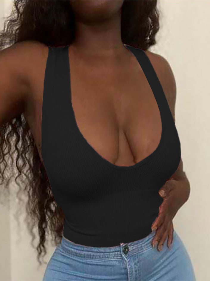 Top sin mangas de punto de color sólido sin mangas
