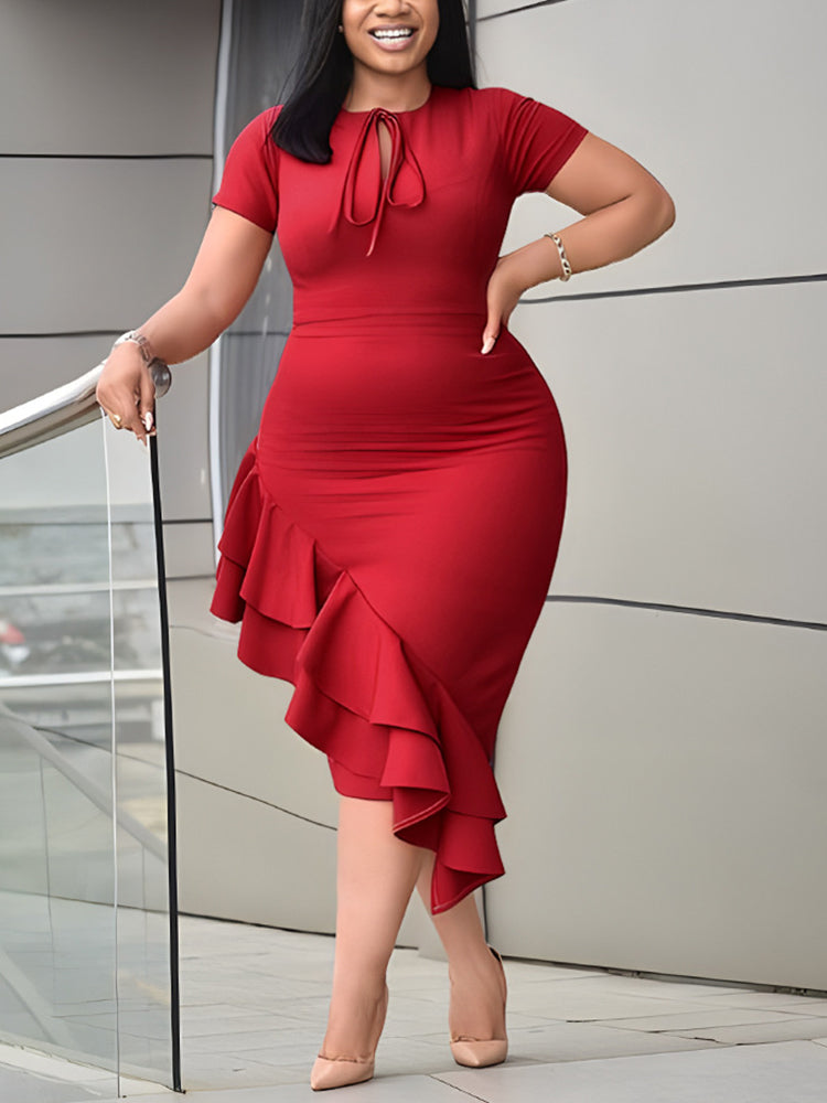 Vestido asimétrico con dobladillo con volantes de talla grande