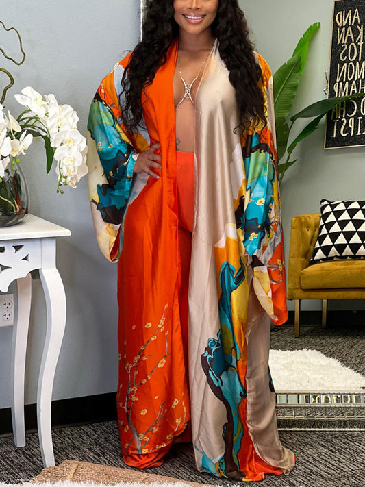 Cárdigan tipo pareo de playa con estampado floral de seda