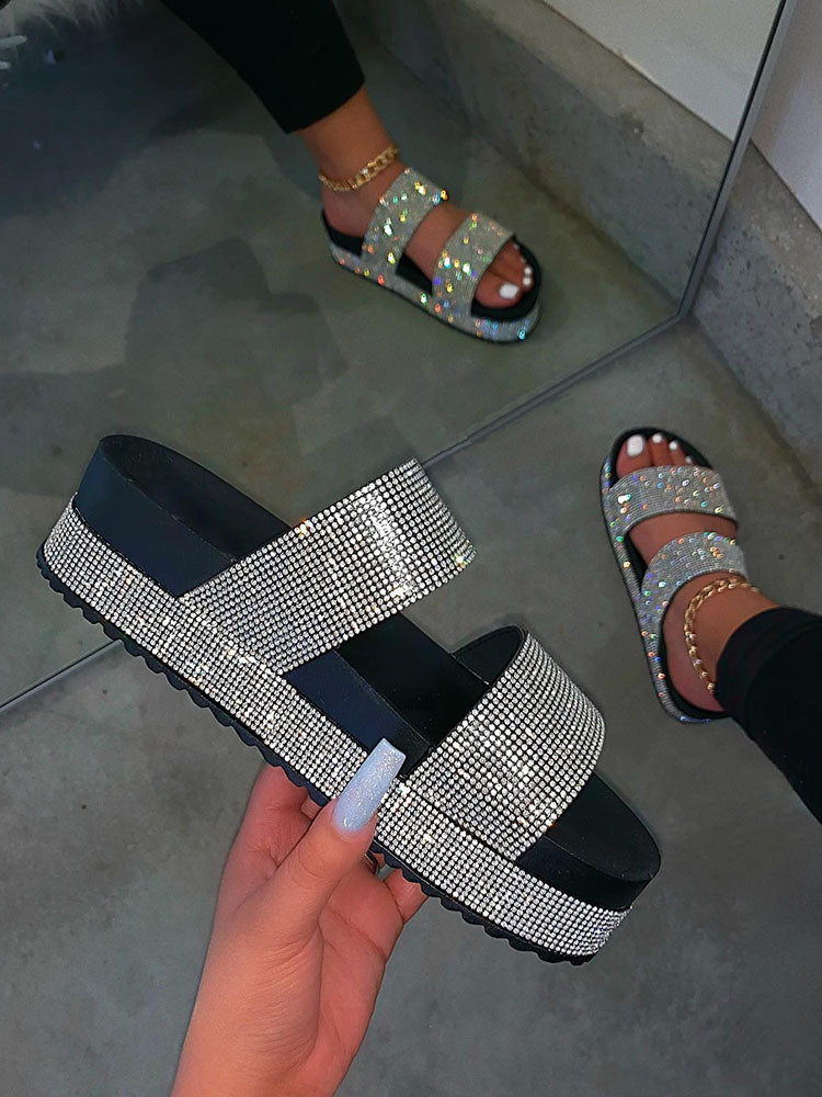 Platform Rhinestone Slide