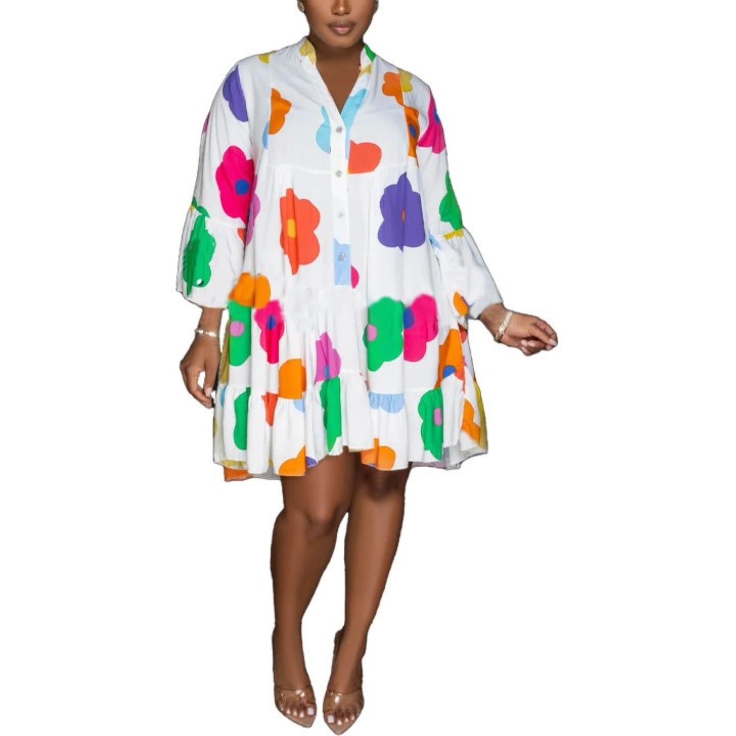 Vestido camisero de manga larga con estampado floral