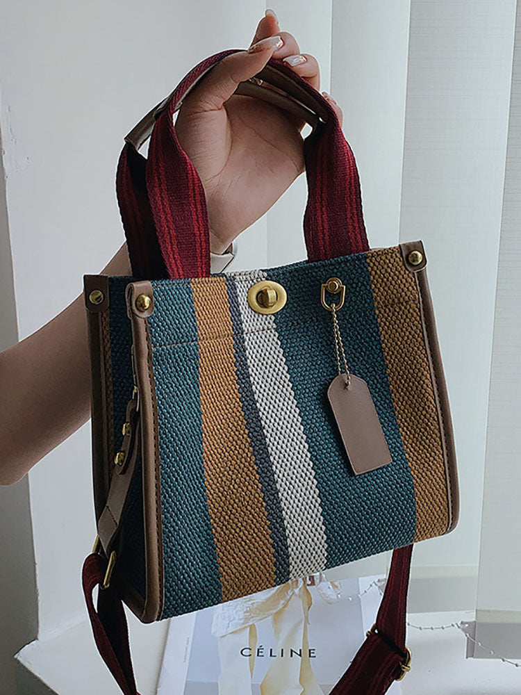 Bolsos de hombro tote de lona con estampado de rayas