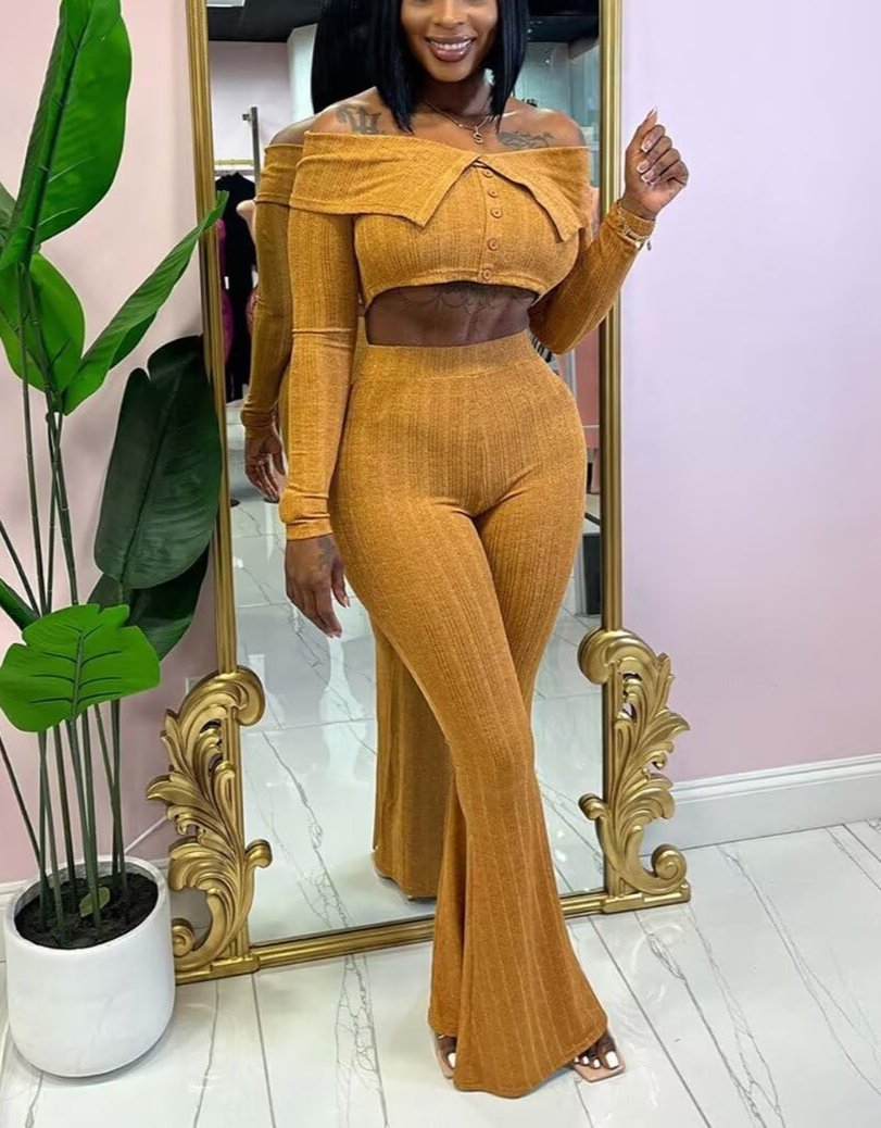 Two Piece Off Shoulder Top Flare Pants