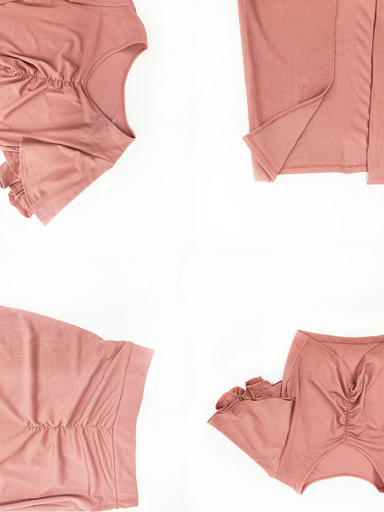 Conjunto de falda larga con abertura y top corto con mangas con volantes