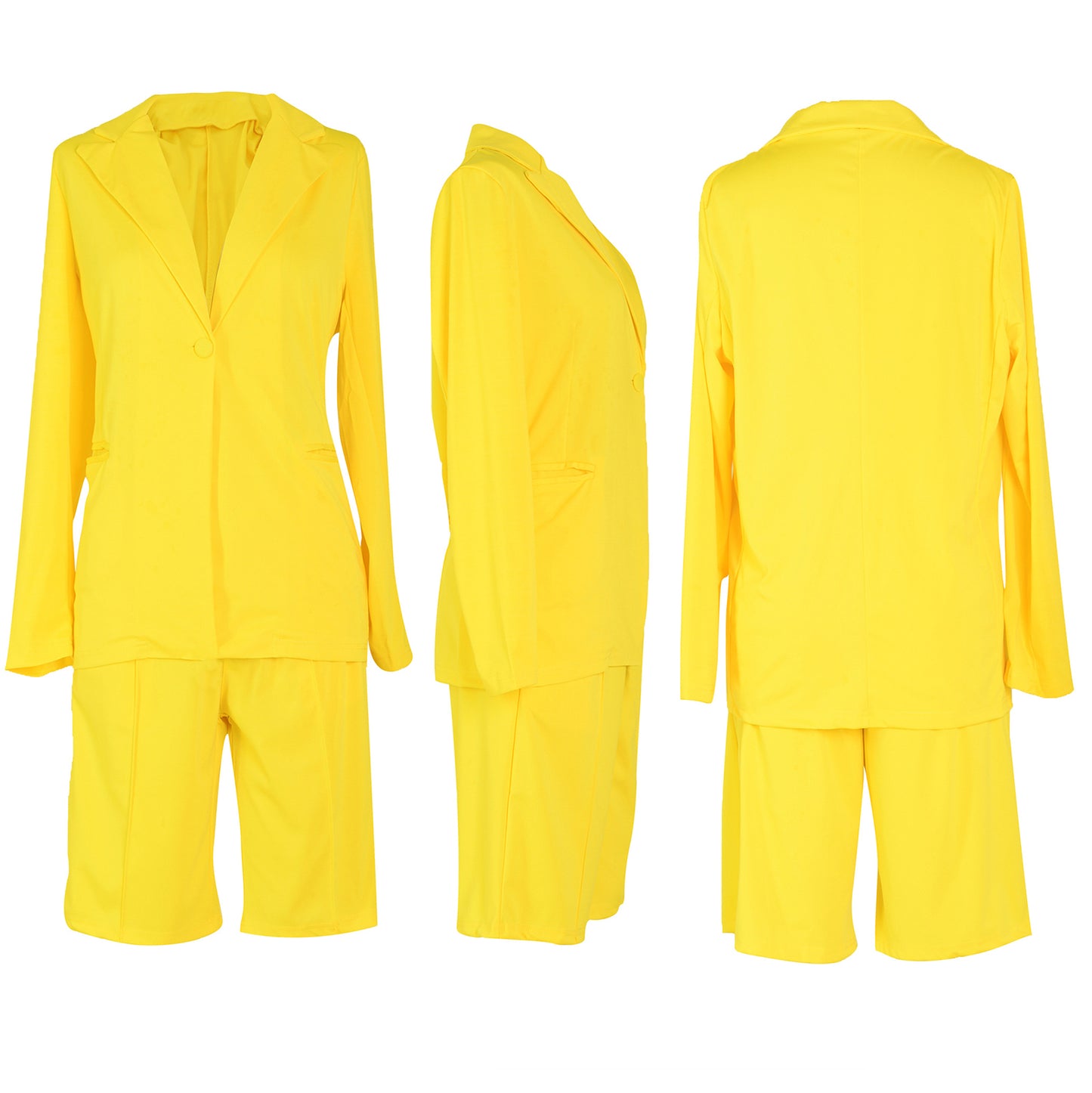 Two Piece Long Sleeve Blazer Shorts Pant Set