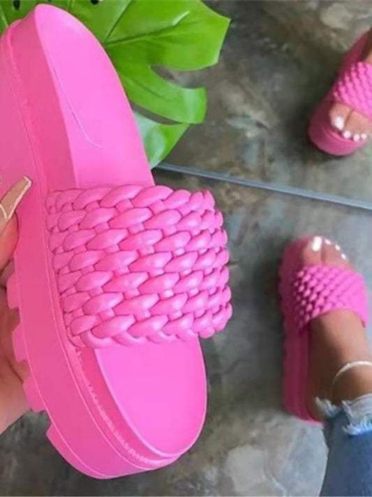 Woven PU Platform Beach Slide