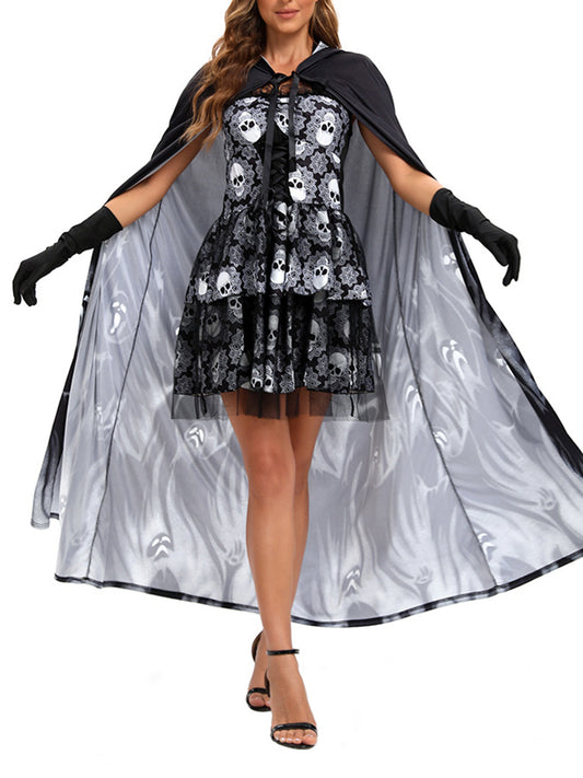 Halloween Costume Set Skeleton Cape Dress