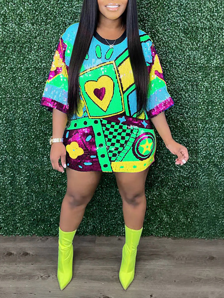 Mini vestidos de lentejuelas de manga corta