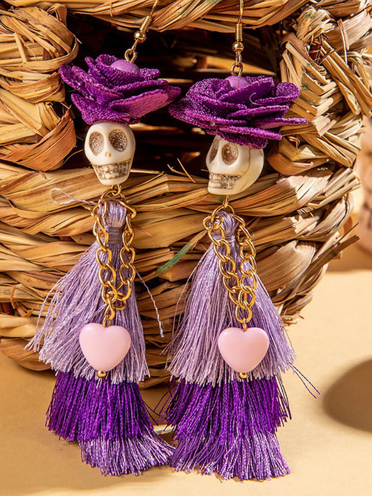 Halloween Skull Tassel Beaded Earrings